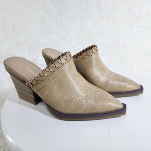 Western Cowgirl Boot Style Mules in Taupe 3" Heels